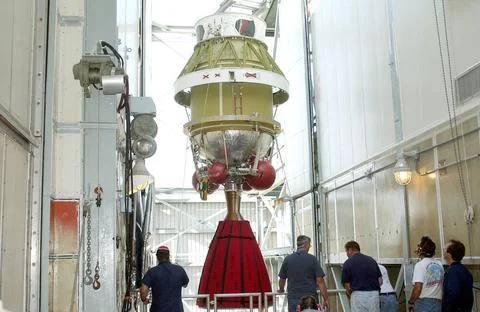 KENNEDY SPACE CENTER, FLA. - The second stage of the Delta II rocket is mo... Stock Photos