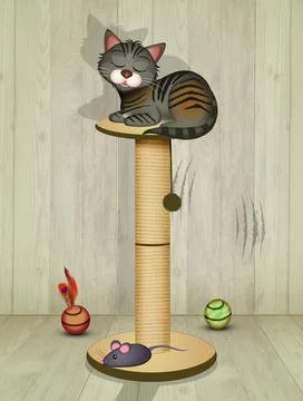 Kennel and scratching post for kittens Stock Illustration