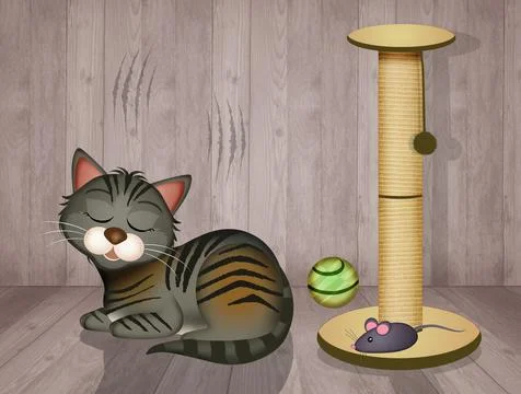 Kennel and scratching post for kittens Stock Illustration