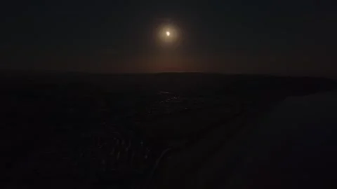Kent Coastlines covered in Solar Eclipse Darkness, wide aerial view Stock Footage 345128707