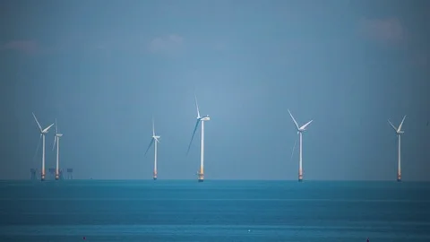 Kent uk wind power turbines offshore energy renewable Stock Footage