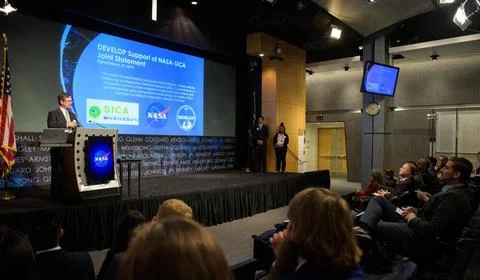 Kenton Ross, DEVELOP s National Science Advisor, speaks about SICA during ... Stock Photos