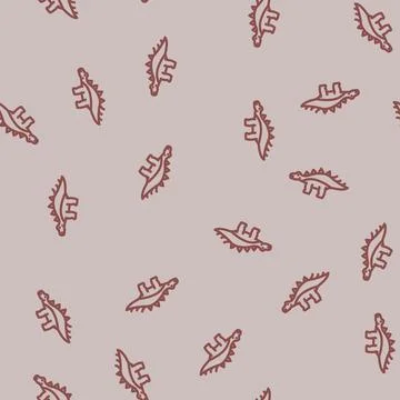 Kentrosaurus dinosaur animal line vector seamless pattern Stock Illustration