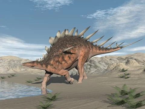 Kentrosaurus dinosaur in the desert - 3D render Stock Illustration