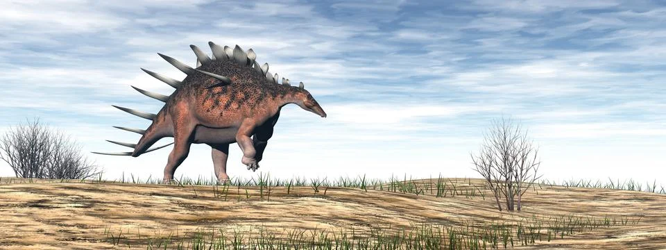 Kentrosaurus dinosaur in the desert - 3D render Stock Illustration