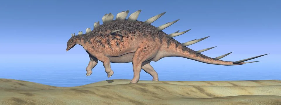 Kentrosaurus dinosaur in the desert - 3D render Stock Illustration