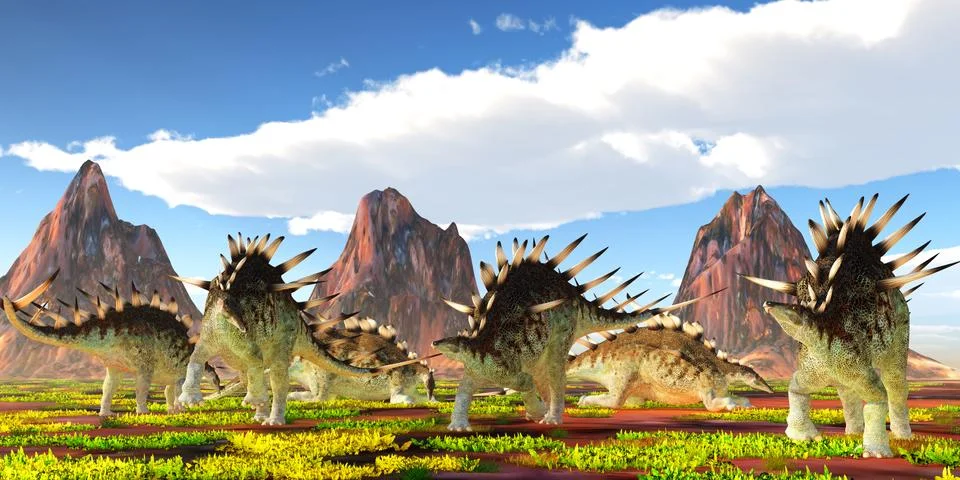Kentrosaurus Herd Stock Illustration
