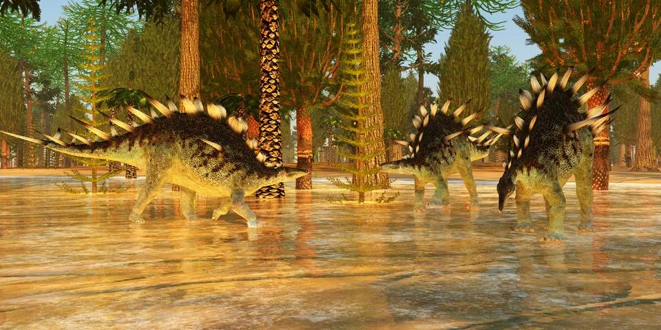 Kentrosaurus in Prehistoric Forest Stock Illustration