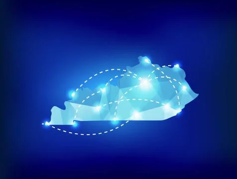 Kentuchy state map polygonal with spot lights places Stock Illustration