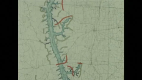 KENTUCKY 1940s: An old map featuring a topographical layout with water bodies, Stock Footage 300309751