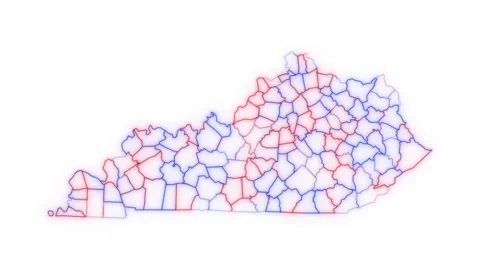 Kentucky county map red blue election outline white background seamless loop Stock Footage 343867775
