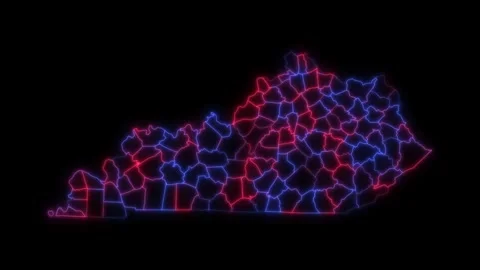 Kentucky county map red blue election outline white background seamless loop Stock-Footage 343868742