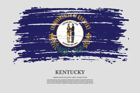 Kentucky flag with brush stroke effect and information text poster, vector Stock Illustration