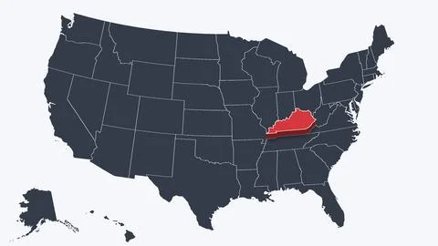 Kentucky Highlighted Raised in 3D on US Election Map Red Fill Scheme, White Stock Illustration