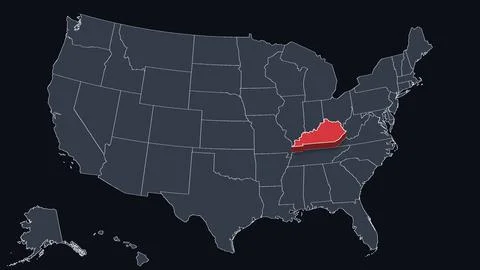 Kentucky Highlighted Raised in 3D on US Election Map Neutral Teal Amber, Black Stock Illustration