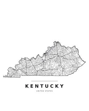 Kentucky KY Map Counties Highways Roads Black White Editable Vector Stock Illustration