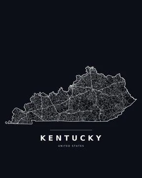 Kentucky KY Map Counties Highways Roads Dark Mode Editable Vector Stock Illustration