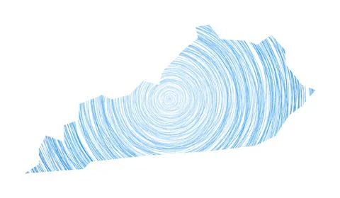 Kentucky map filled with concentric circles. Sketch style circles in shape .. イラスト素材