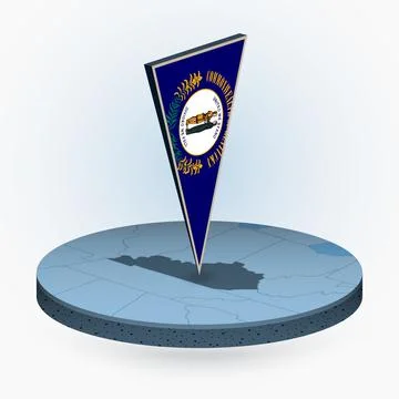 Kentucky map in round isometric style with triangular 3D flag of US State K.. Ilustração Stock