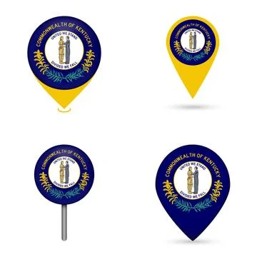 Kentucky State Flag Map Pin Icons Set Collection Stock Illustration
