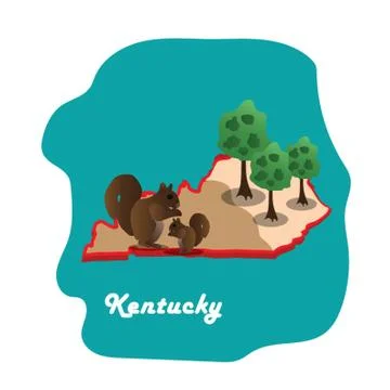 Kentucky State Map With Grey Squirrel Stock-Illustration
