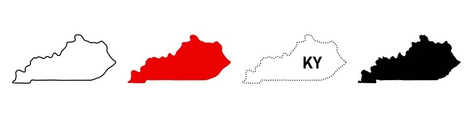 Kentucky state map icon set. US state outline, filled, dotted and labeled v.. Stock Illustration