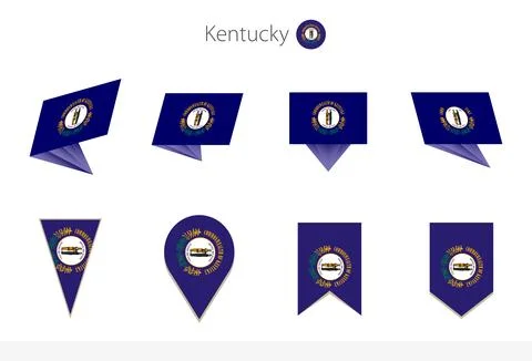 Kentucky US State flag collection, eight versions of Kentucky vector flags. Stock Illustration