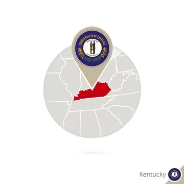 Kentucky US State map and flag in circle. Map of Kentucky, Kentucky flag pi.. Stock Illustration