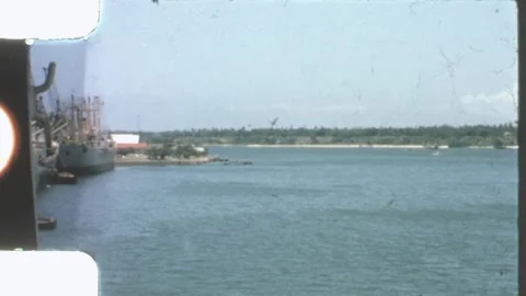 Kenya 1970s, panoramic view of harbor and coastline from port Stock Footage 313779084