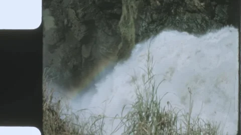 Kenya 1970s, Waterfall view between rock object Stock Footage 313782629