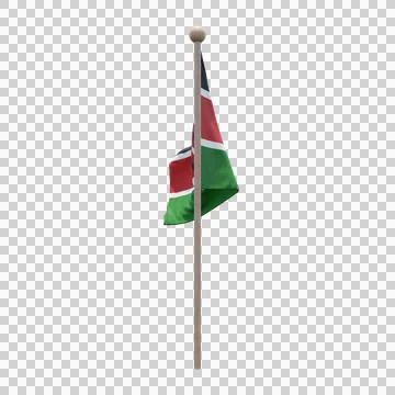 Kenya 3d illustration flag on pole. Wood flagpole Stock Illustration