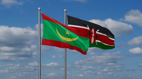 Kenya and Mauritania two flags Stock Footage 288145284