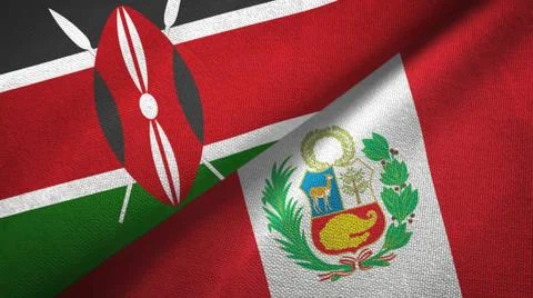 Kenya and Peru two flags textile cloth, fabric texture Stock Illustration