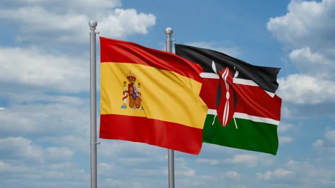 Kenya and Spain two flags Stock-Footage 267674832