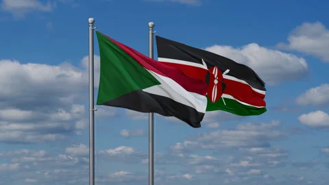 Kenya and Sudan two flags Stock Footage 286095006