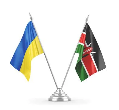 Kenya and Ukraine table flags isolated on white 3D rendering Stock Illustration