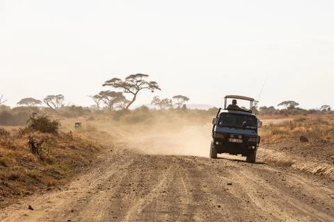 KENYA - AUGUST 16, 2018: Off-road drive in Amboseli National Park Stock Photos