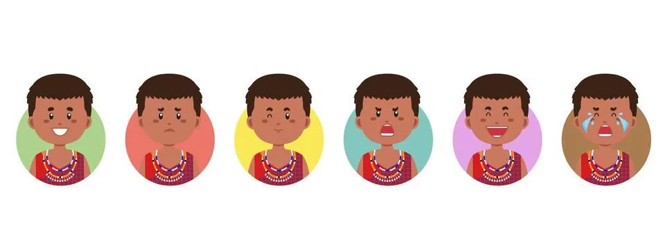 Kenya Avatar with Various Expression Stock Illustration