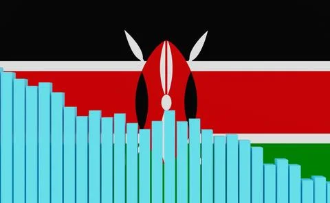  Kenya, bar graph down, recession. Kenya, sinking bar chart with Kenyan fl... Stock Photos