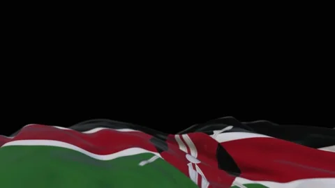 Kenya fabric flag waving on the wind loop. Kenyan embroidery stiched cloth ba Video stock 194424092