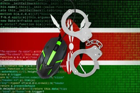 Kenya flag  and handcuffed computer mouse. Combating computer crime, hackers  Stock-Fotos