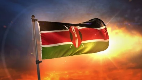 Kenya Flag Backlit At Beautiful Sunrise Loop Slow Motion 4K Stock Footage 76534055