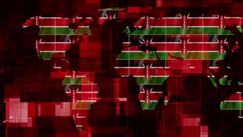 Kenya flag earth map glowing technology motion news background Stock Footage 264605265
