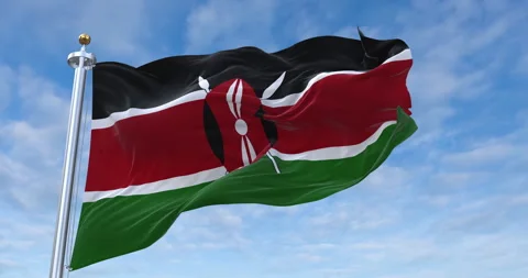 Kenya flag with flagpole waving in rolling clouds looping, 4K Perfect Loop 库存影片 278917905