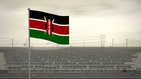 Kenya Flag Flying Over Grid Battery Storage Farm seamless loop 스톡 동영상 345129848