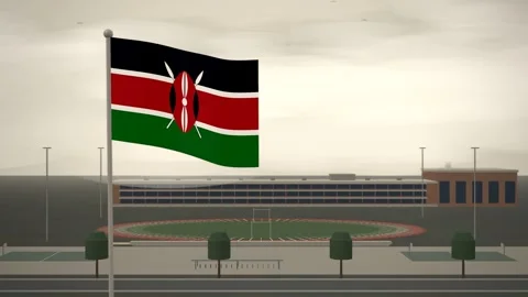 Kenya Flag Flying Over School Campus Running Track seamless loop Stock Footage 345380478
