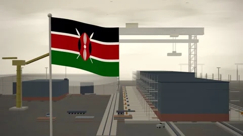Kenya Flag Flying Over Shipyard Building Berth Gantry seamless loop Vídeos de archivo 345129608