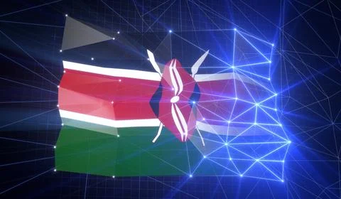 Kenya - Flag with Glowing Cyberspace Grid Stock Illustration