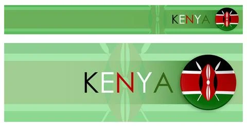 Kenya flag horizontal web banner in modern neomorphism style. Webpage Kenya.. Illustrazione stock