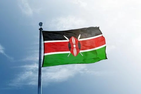 Kenya flag on the mast Stock Photos